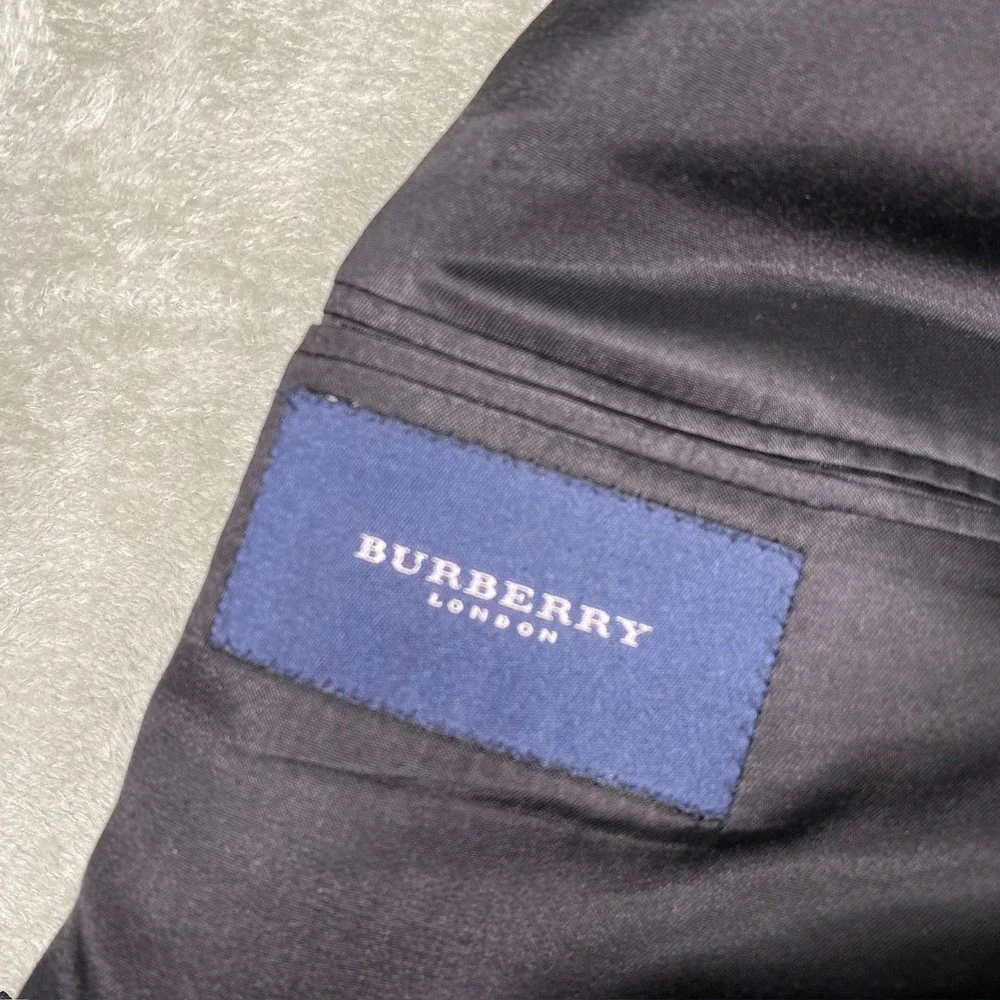 Burberry London Blazer Mens 44 Long Black Wool‎ Pinstripe Suit Jacket Classic